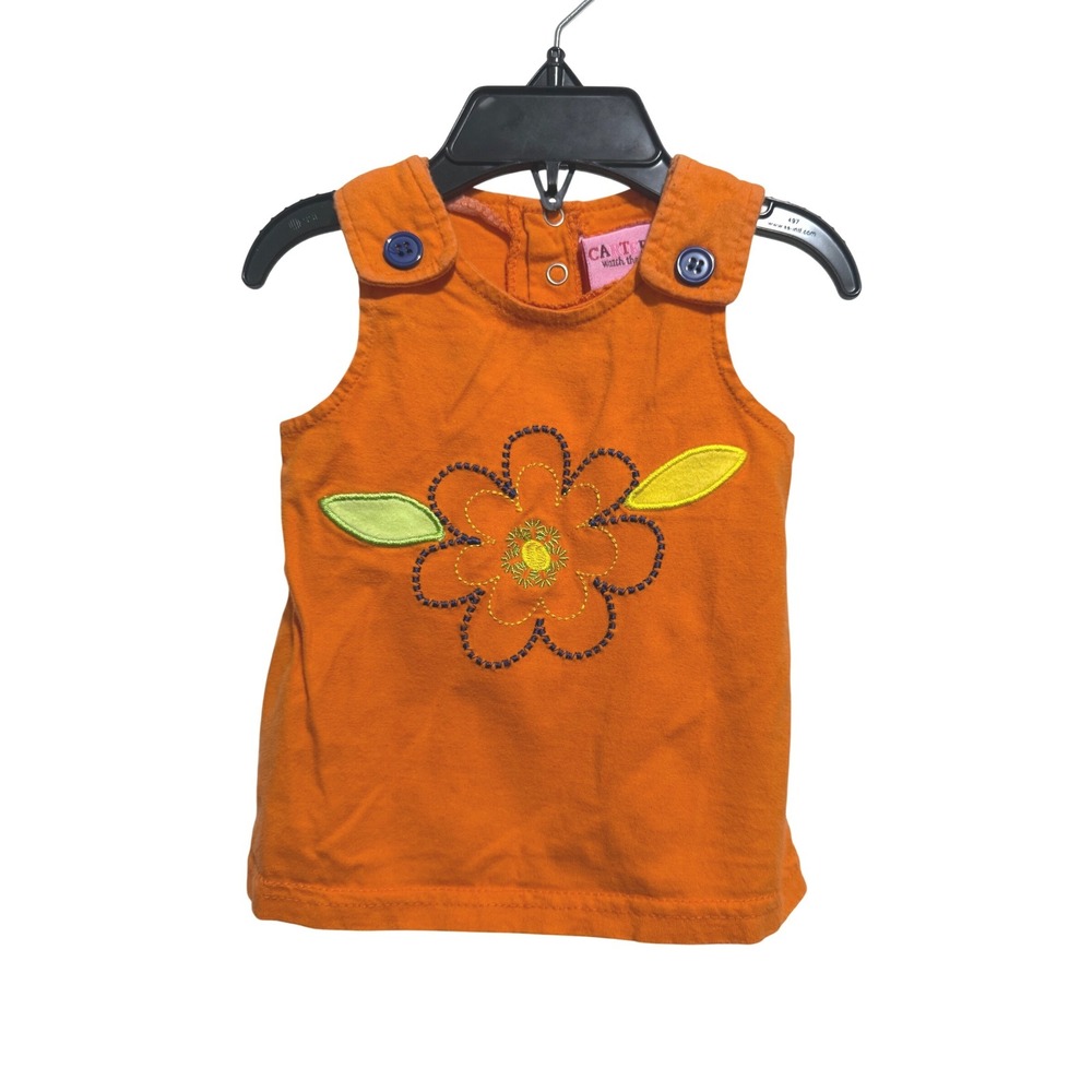 Carters Watch the Wear Top Kids 3-6M Orange Flower Embroidered Sleeveless Y2K